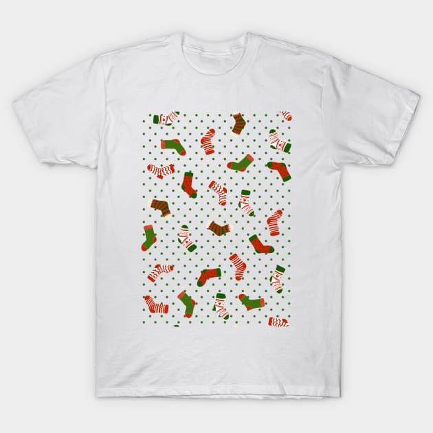 Christmas sock illustration, cute green polka dot holiday pattern 3 T-Shirt by gusstvaraonica